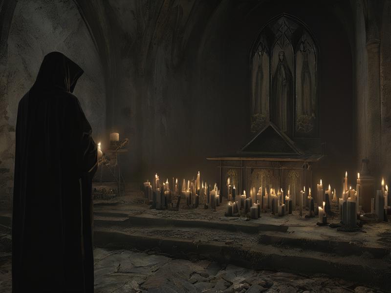 01998-3959272123-gloomy,In front of an abandoned village church, a group of cultists has set up an altar using candles. The atmosphere is eerie a.png